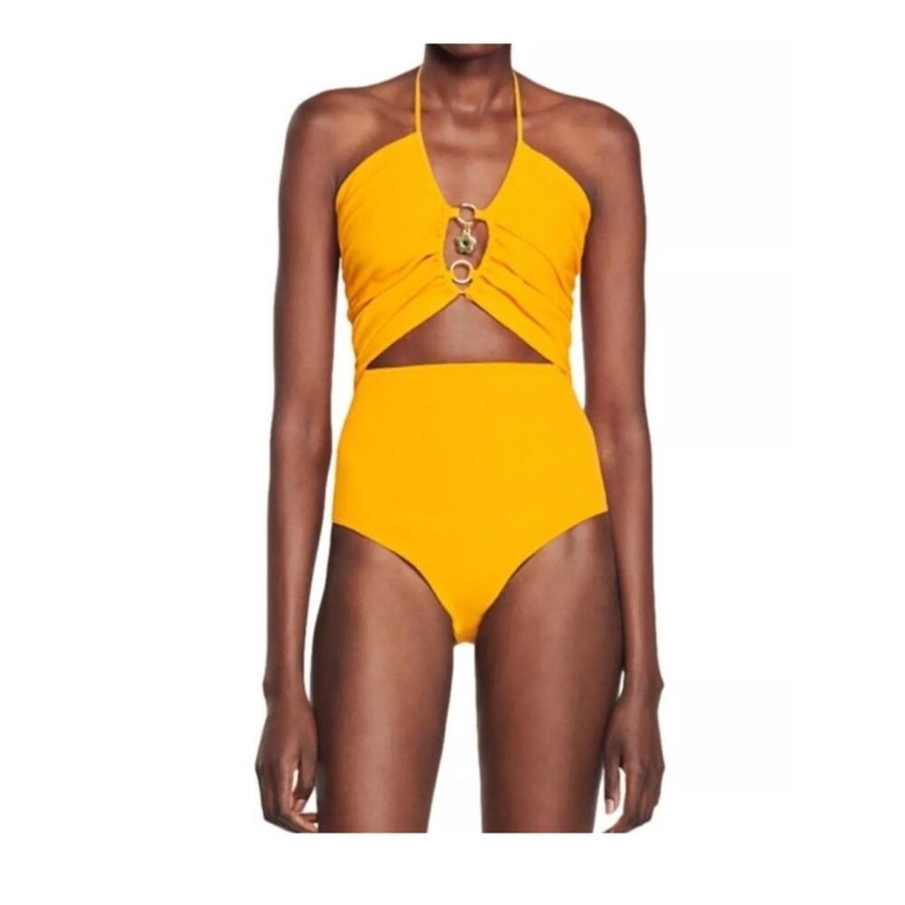 NWT Sandro Vibrant Orange cut out one piece swimsuit size large